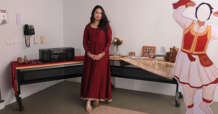 Habib University student showcasing cultural research project during FYP 2026