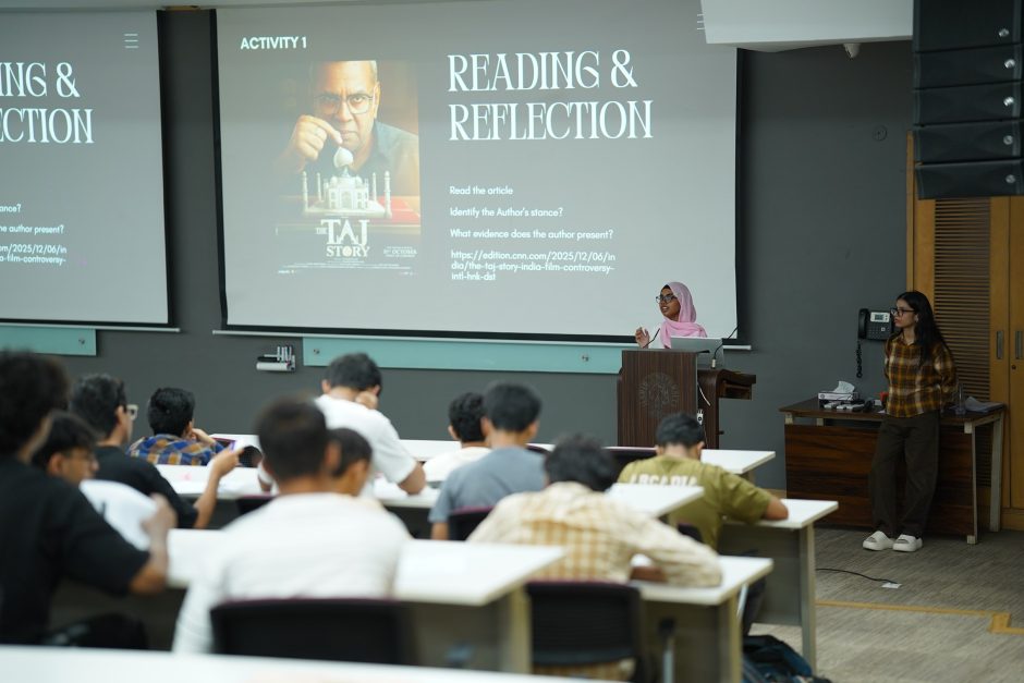 A student sharing her reflections on a reading.