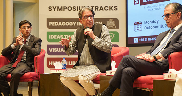 Wasif Rizvi, President of Habib University, speaks on the AI in higher education panel at the Teaching & Learning Symposium 2026, IBA Karachi.