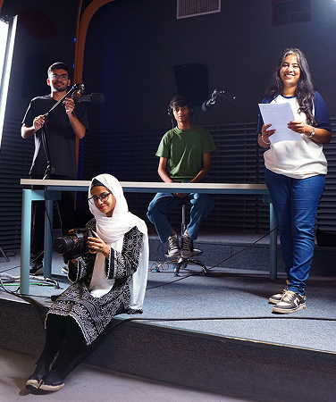 Students working together in a university studio