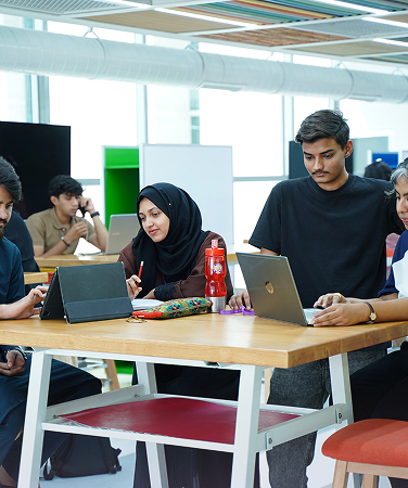 Students working together in a university studio